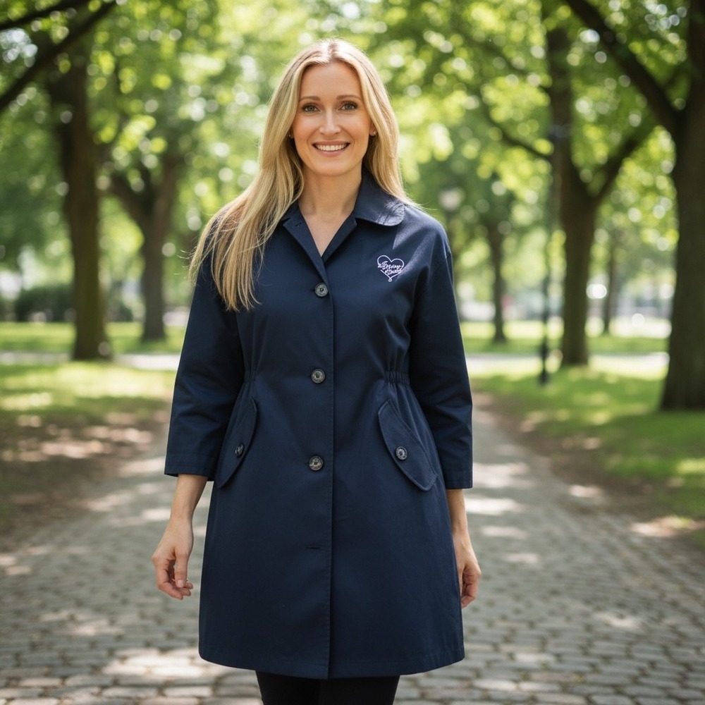 United Colors of Benetton Navy Blue Trench Coat Elastic Waist Heart Logo 637074